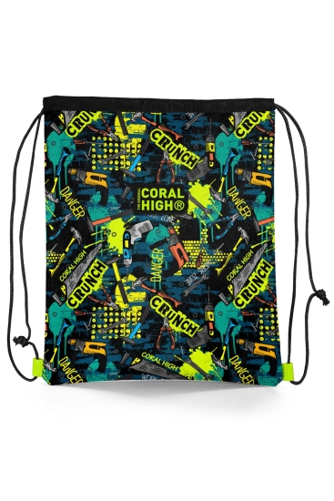 Coral High Kids Nefti Siyah Tamir Seti Desenli İpli Büzgülü Sırt Çantası 22675 
