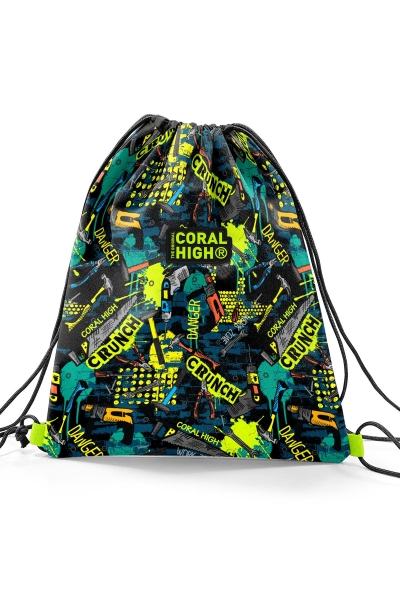 Coral High Kids Nefti Siyah Tamir Seti Desenli İpli Büzgülü Sırt Çantası 22675 - 2