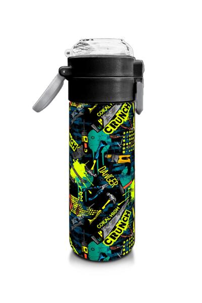 Coral High Kids Nefti Siyah Tamir Seti Desenli Pipetli ve Direkt İçim Çelik Termos 500 ml 31974 - 2