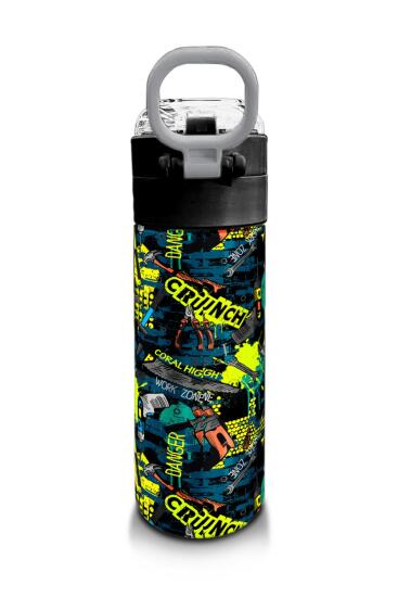 Coral High Kids Nefti Siyah Tamir Seti Desenli Pipetli ve Direkt İçim Çelik Termos 500 ml 31974 - 3