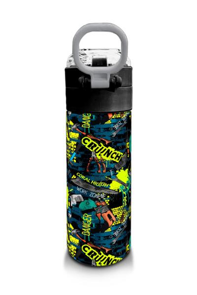 Coral High Kids Nefti Siyah Tamir Seti Desenli Pipetli ve Direkt İçim Çelik Termos 500 ml 31974 - 3