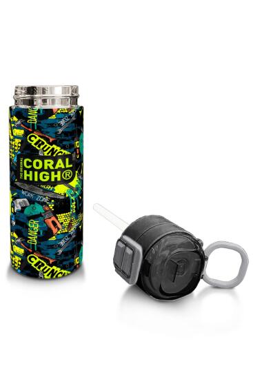 Coral High Kids Nefti Siyah Tamir Seti Desenli Pipetli ve Direkt İçim Çelik Termos 500 ml 31974 - 4