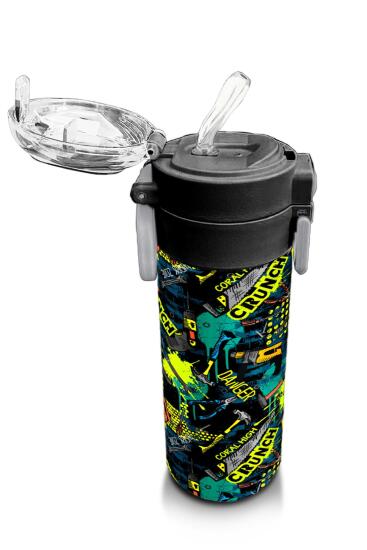 Coral High Kids Nefti Siyah Tamir Seti Desenli Pipetli ve Direkt İçim Çelik Termos 500 ml 31974 - 5