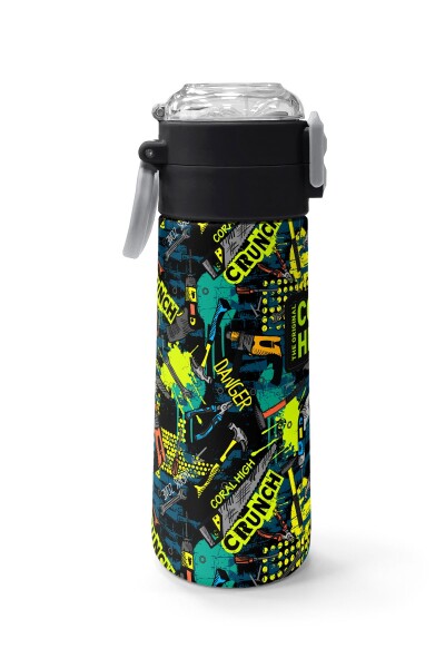 Coral High Kids Nefti Siyah Tamir Seti Desenli Pipetli ve Direkt İçim Çelik Termos 500 ml 31974 - 3