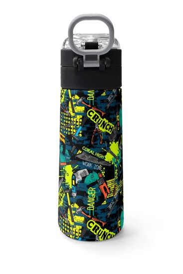Coral High Kids Nefti Siyah Tamir Seti Desenli Pipetli ve Direkt İçim Çelik Termos 500 ml 31974 - 5