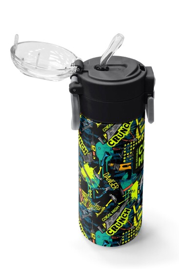 Coral High Kids Nefti Siyah Tamir Seti Desenli Pipetli ve Direkt İçim Çelik Termos 500 ml 31974 - 6