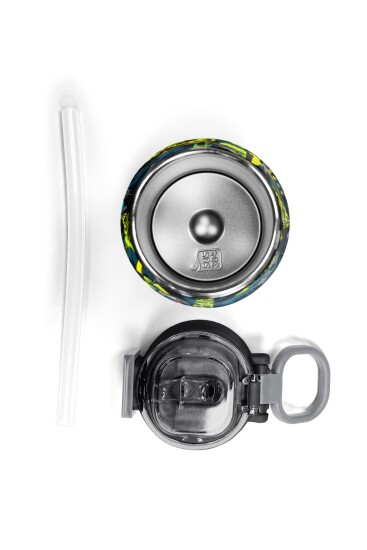 Coral High Kids Nefti Siyah Tamir Seti Desenli Pipetli ve Direkt İçim Çelik Termos 500 ml 31974 - 8