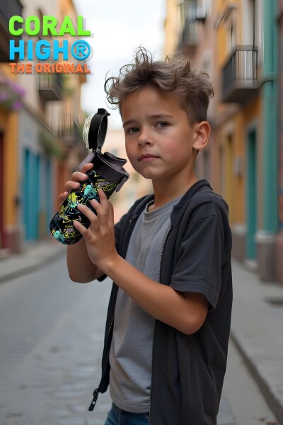 Coral High Kids Nefti Siyah Tamir Seti Desenli Pipetli ve Direkt İçim Çelik Termos 500 ml 31974 - 2