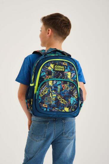 Coral High Kids Nefti Siyah Tamir Seti Desenli Üç Bölmeli Okul Sırt Çantası 14417 - 2