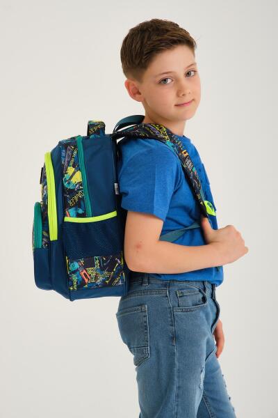 Coral High Kids Nefti Siyah Tamir Seti Desenli Üç Bölmeli Okul Sırt Çantası 14417 - 6