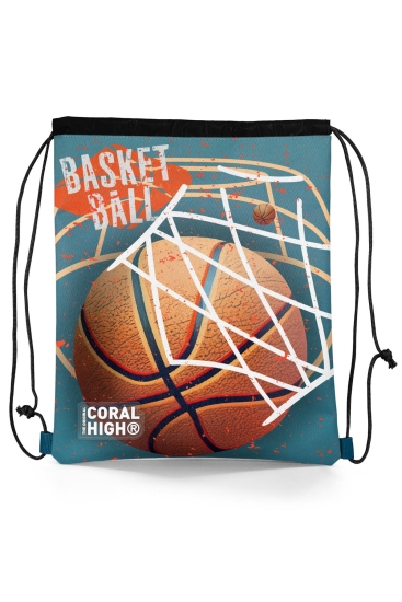 Coral High Kids Nefti Turuncu Basketbol Desenli İpli Büzgülü Sırt Çantası 12653 