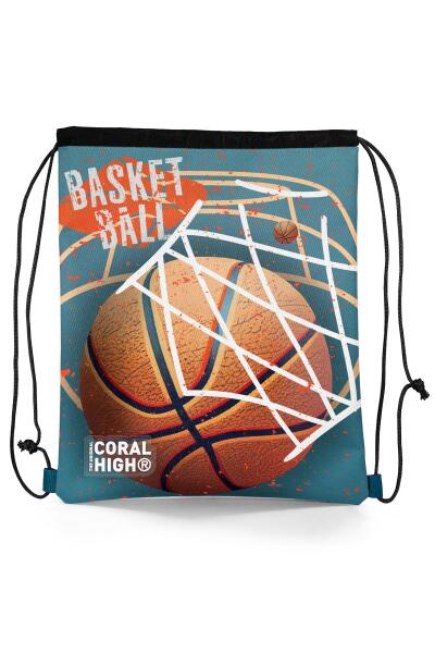 Coral High Kids Nefti Turuncu Basketbol Desenli İpli Büzgülü Sırt Çantası 12653 - 1
