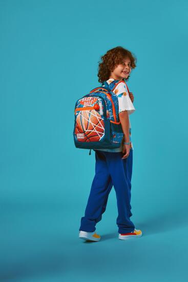 Coral High Kids Nefti Turuncu Basketbol Desenli Üç Bölmeli Okul Sırt Çantası 23651 - 2
