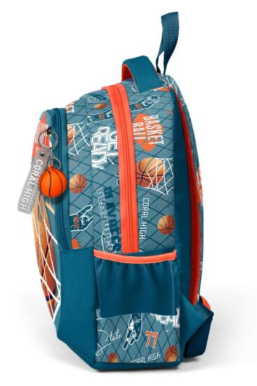 Coral High Kids Nefti Turuncu Basketbol Desenli Üç Bölmeli Okul Sırt Çantası 23651 - 6