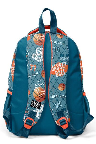 Coral High Kids Nefti Turuncu Basketbol Desenli Üç Bölmeli Okul Sırt Çantası 23651 - 4