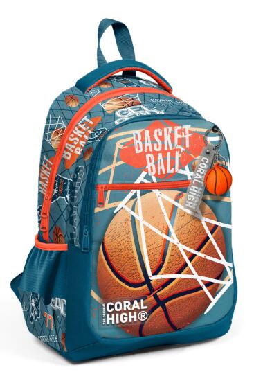 Coral High Kids Nefti Turuncu Basketbol Desenli Üç Bölmeli Okul Sırt Çantası 23651 