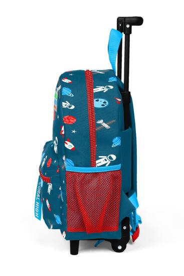 Minik Yuva Çekçekli Sırt Çantası Çivit Kırmızı Uzay Desenli İki Bölmeli 24015 - 6