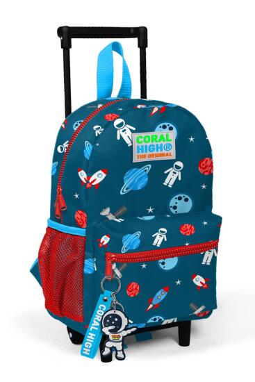 Minik Yuva Çekçekli Sırt Çantası Çivit Kırmızı Uzay Desenli İki Bölmeli 24015 