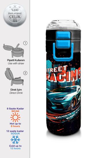Coral High Kids Nefti Yarış Arabası Desenli Pipetli ve Direkt İçim Çelik Termos 500 ml 31966 - Coral High KIDS