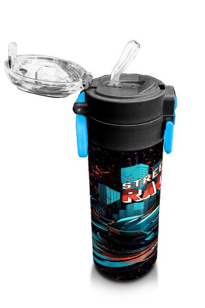 Coral High Kids Nefti Yarış Arabası Desenli Pipetli ve Direkt İçim Çelik Termos 500 ml 31966 - 5