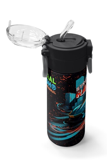 Coral High Kids Nefti Yarış Arabası Desenli Pipetli ve Direkt İçim Çelik Termos 500 ml 31966 - 5