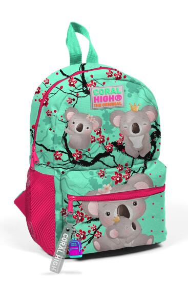 Minik Yuva Sırt Çantası Su Yeşili Neon Mercan Koala Desenli İki Bölmeli 23513 - Coral High KIDS