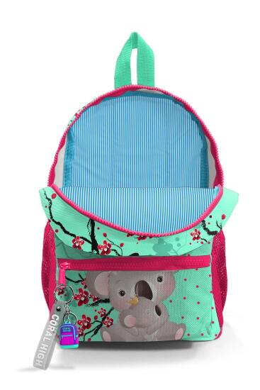 Minik Yuva Sırt Çantası Su Yeşili Neon Mercan Koala Desenli İki Bölmeli 23513 - 3