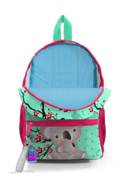 Minik Yuva Sırt Çantası Su Yeşili Neon Mercan Koala Desenli İki Bölmeli 23513 - 3