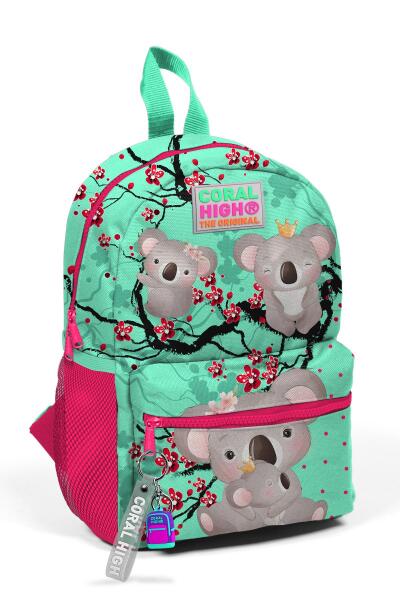 Minik Yuva Sırt Çantası Su Yeşili Neon Mercan Koala Desenli İki Bölmeli 23513 - 1
