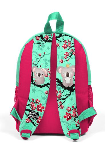 Minik Yuva Sırt Çantası Su Yeşili Neon Mercan Koala Desenli İki Bölmeli 23513 - 4