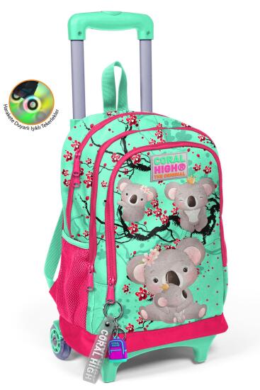 Coral High Kids Su Yeşilİ Neon Mercan Koala Desenli Üç Bölmeli Çekçekli Okul Sırt Çantası 23913 - 1