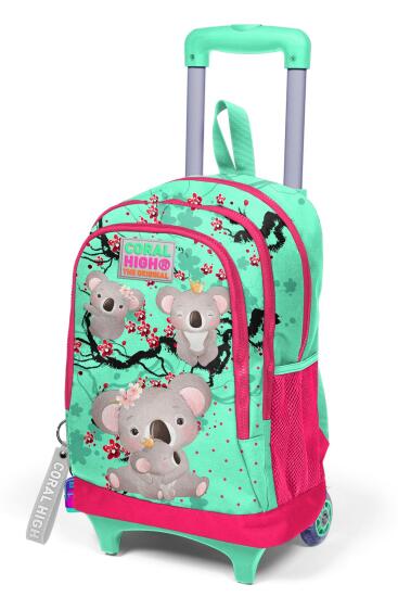 Coral High Kids Su Yeşilİ Neon Mercan Koala Desenli Üç Bölmeli Çekçekli Okul Sırt Çantası 23913 - 5