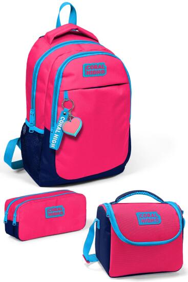 Coral High Kids Neon Mercan Lacivert 3’lü Okul Çanta Seti SET0114392 