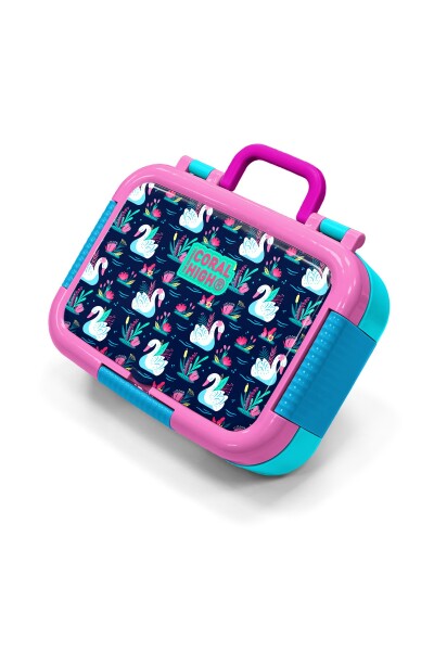 Coral High Kids Neon Mercan Lacivert Kuğu Desenli Paslanmaz Çelik Beslenme Kabı 39304 - 1