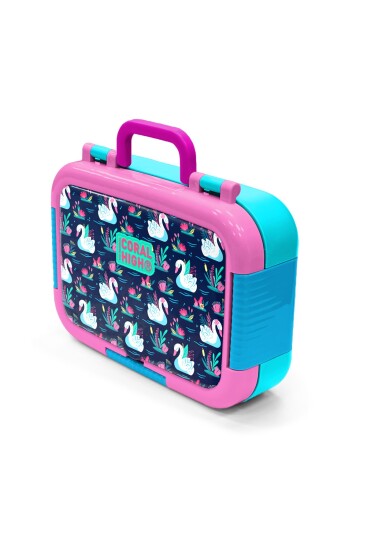 Coral High Kids Neon Mercan Lacivert Kuğu Desenli Paslanmaz Çelik Beslenme Kabı 39304 - 4