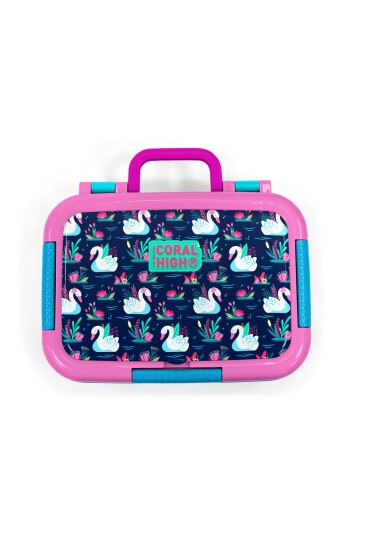 Coral High Kids Neon Mercan Lacivert Kuğu Desenli Paslanmaz Çelik Beslenme Kabı 39304 - 5