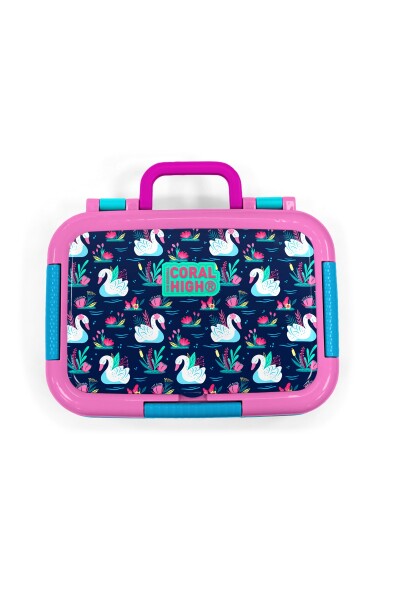 Coral High Kids Neon Mercan Lacivert Kuğu Desenli Paslanmaz Çelik Beslenme Kabı 39304 - 5