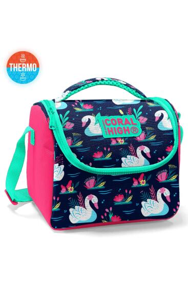 Coral High Kids Neon Mercan Lacivert Kuğu Desenli Thermo Beslenme Çantası 11819 - Coral High KIDS