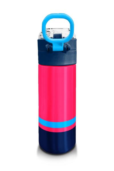 Coral High Kids Neon Mercan Lacivert Pipetli ve Direkt İçim Çelik Termos 500 ml 31823 - 3
