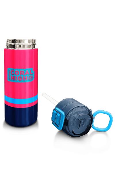 Coral High Kids Neon Mercan Lacivert Pipetli ve Direkt İçim Çelik Termos 500 ml 31823 - 4