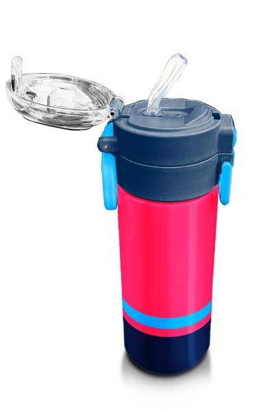 Coral High Kids Neon Mercan Lacivert Pipetli ve Direkt İçim Çelik Termos 500 ml 31823 - 5