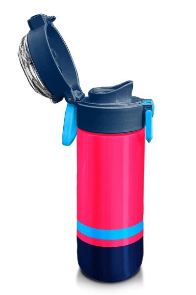 Coral High Kids Neon Mercan Lacivert Pipetli ve Direkt İçim Çelik Termos 500 ml 31823 - 6