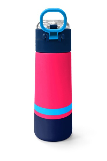 Coral High Kids Neon Mercan Lacivert Pipetli ve Direkt İçim Çelik Termos 500 ml 31823 - 4