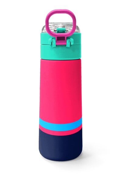 Coral High Kids Neon Mercan Lacivert Pipetli ve Direkt İçim Çelik Termos 500 ml 31823 - 4