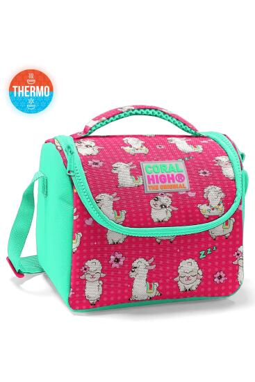 Coral High Kids Neon Mercan Su Yeşili Alpaka Desenli Thermo Beslenme Çantası 11719 - Coral High KIDS