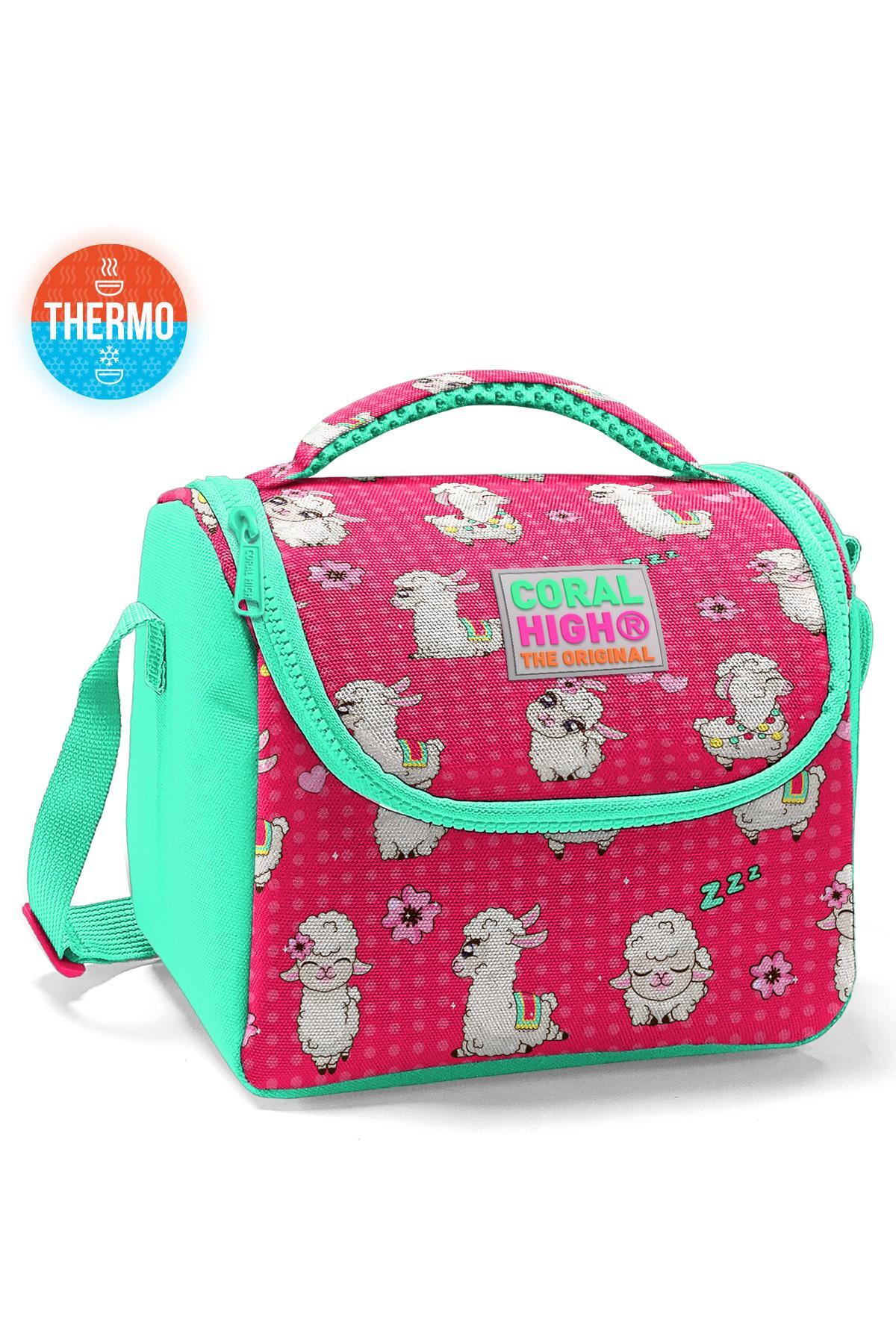 Coral High Kids Neon Mercan Su Yeşili Alpaka Desenli Thermo Beslenme Çantası 11719