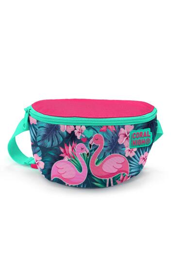 Coral High Kids Neon Mercan Su Yeşili Flamingo Desenli Bel Çantası 22492 