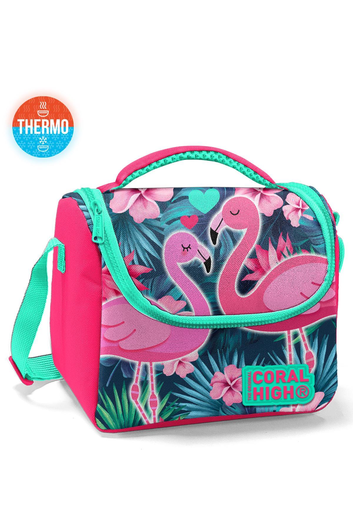 Coral High Kids Neon Mercan Su Yeşili Flamingo Desenli Beslenme Çantası 11834