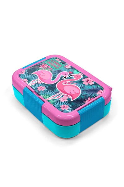 Coral High Kids Neon Mercan Su Yeşili Flamingo Desenli Paslanmaz Çelik Beslenme Kabı 39340 - 2