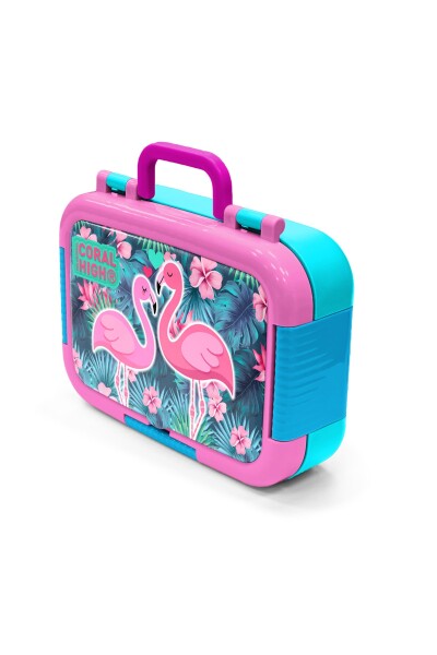 Coral High Kids Neon Mercan Su Yeşili Flamingo Desenli Paslanmaz Çelik Beslenme Kabı 39340 - 4